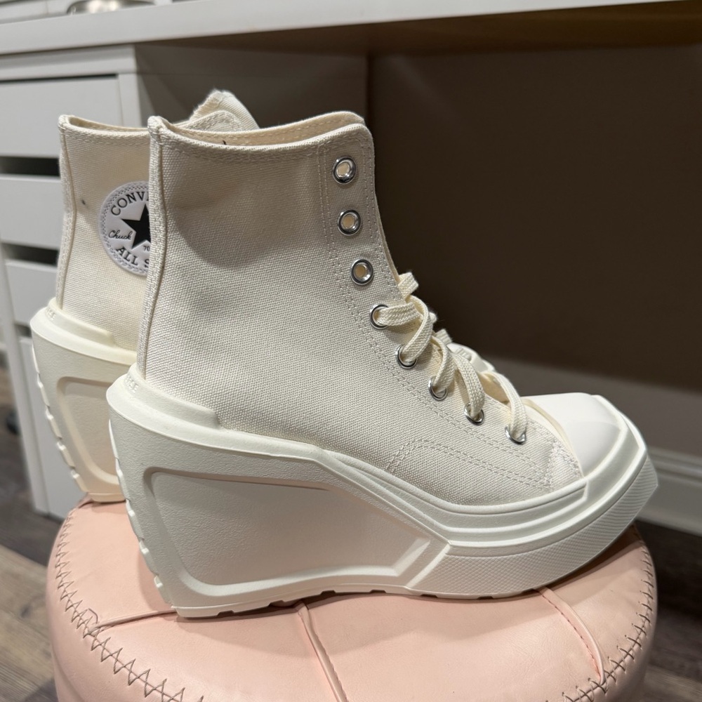 Converse Women's Platform Wedge Sneakers in Cream size 7
